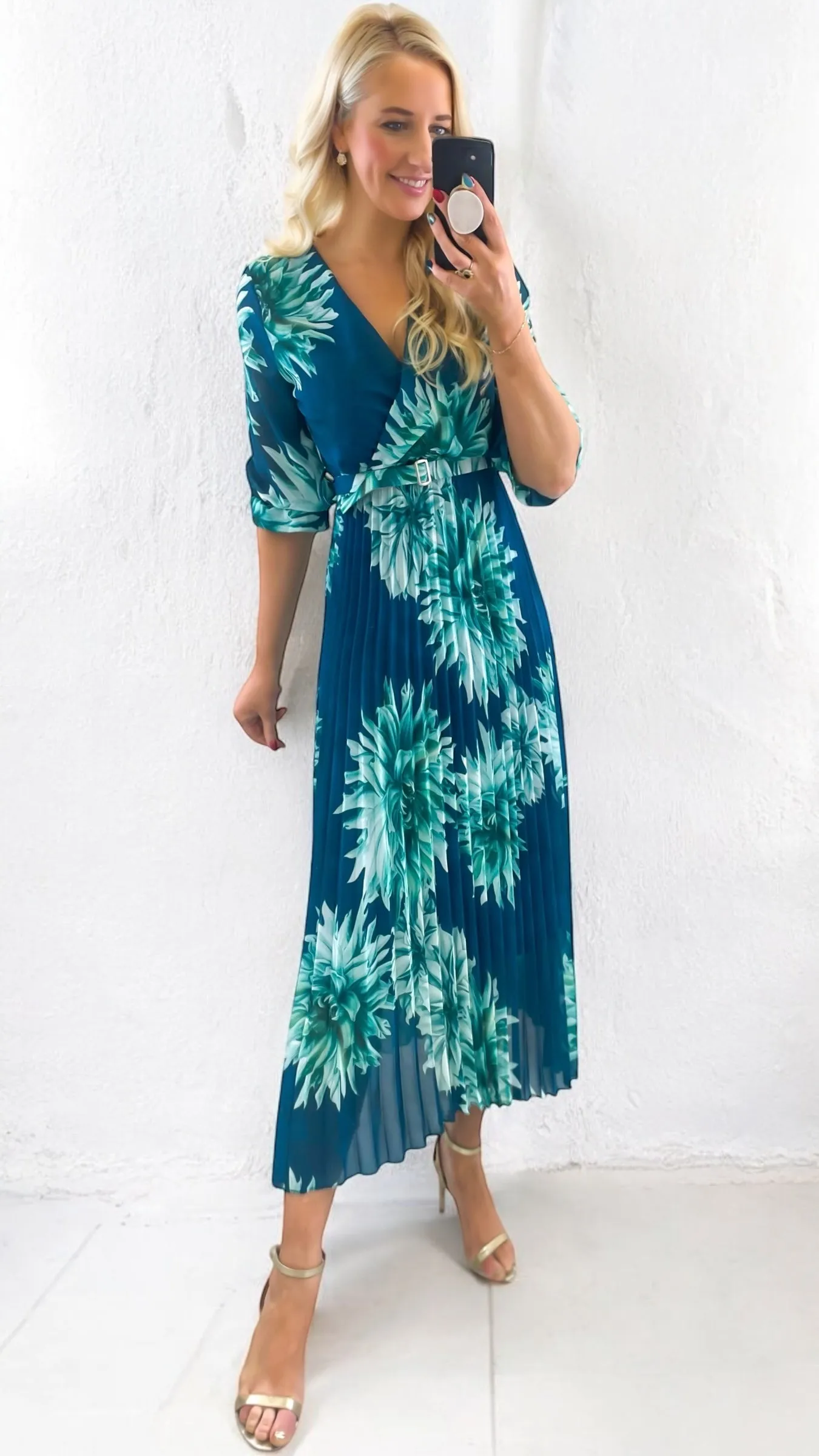 1-A2125 Teal Print Inia Pleat Dress