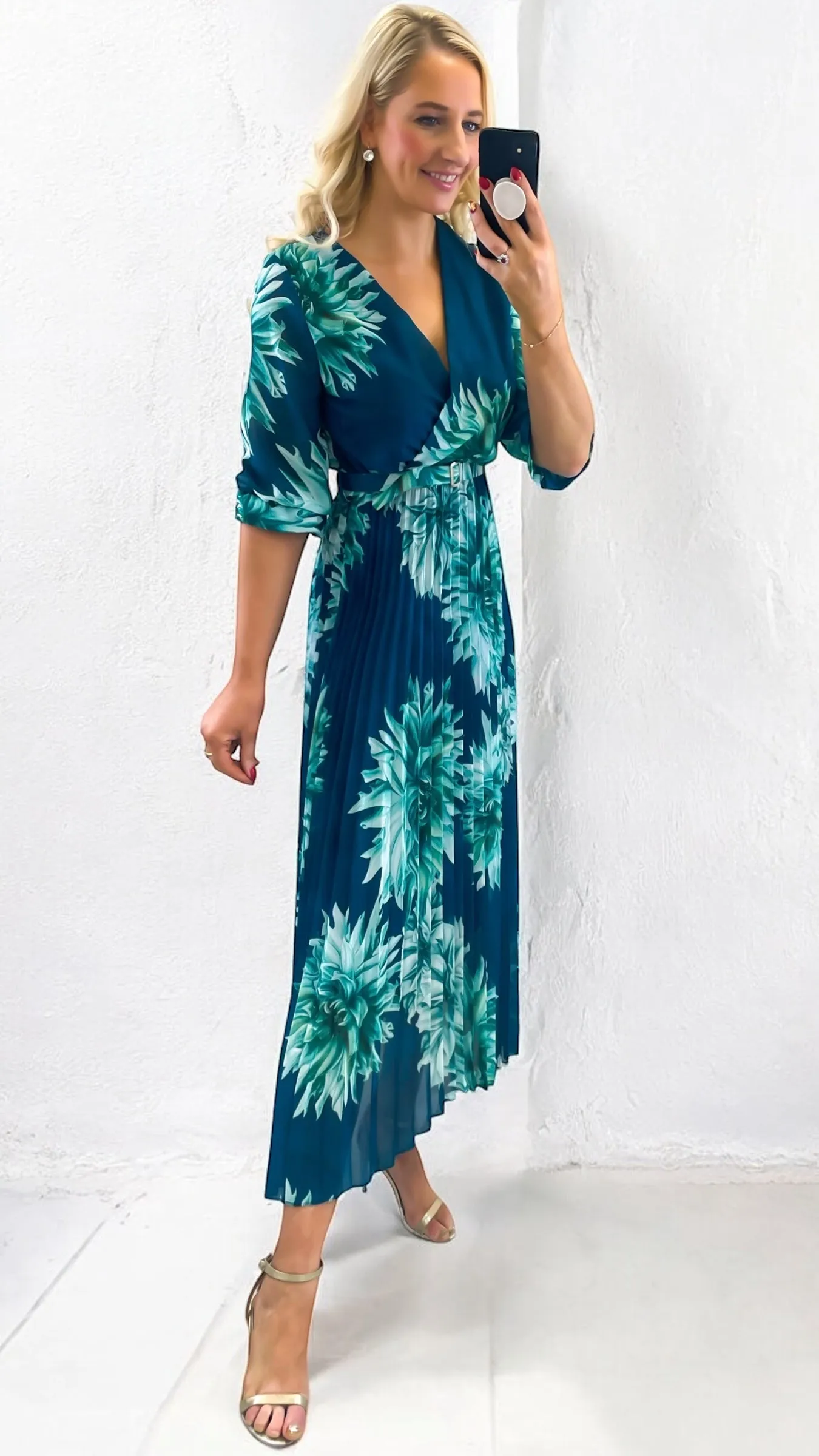 1-A2125 Teal Print Inia Pleat Dress