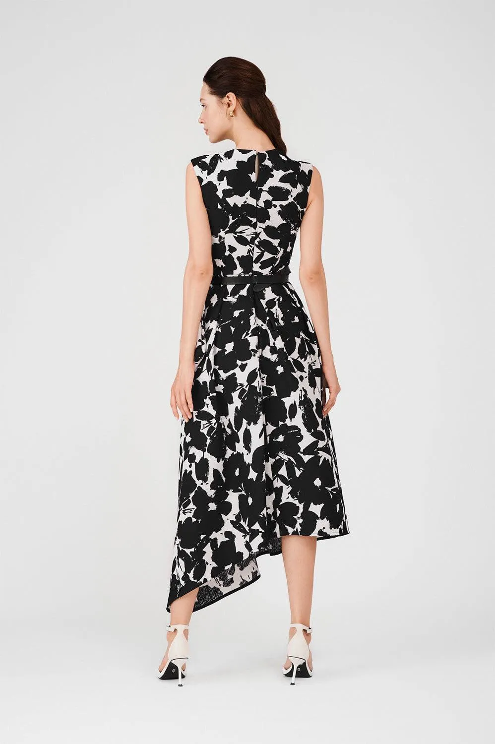 Amaya Asymmetric Pleated Poly Silk Midi Dress