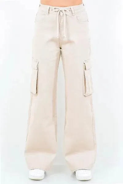 American Bazi Drawstring Wide Leg Cargo Pants