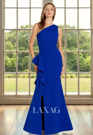 Asymmetrical-Neck One-Strap Sleeveless Pleated Floor-Length  Mermaid Mother of the Bride Dress