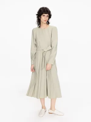 Belted Pleated Midi Dress