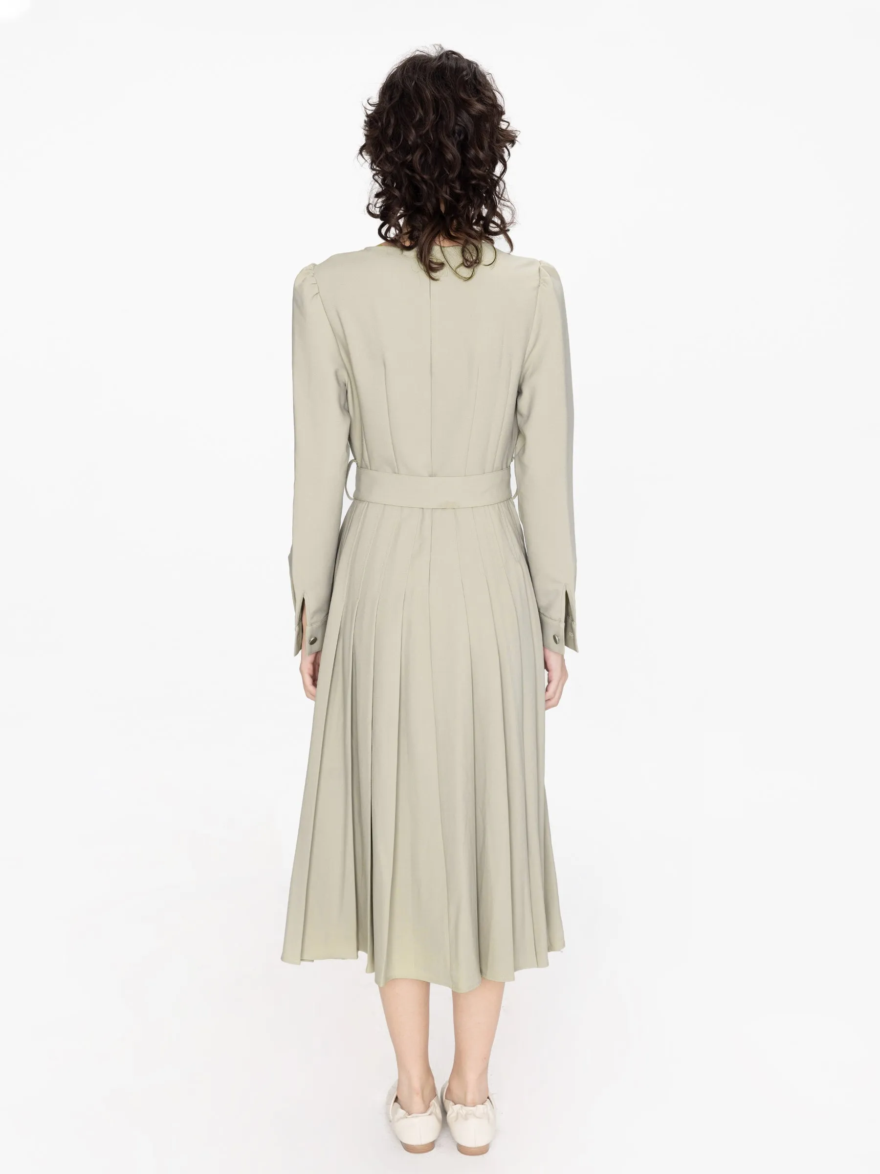 Belted Pleated Midi Dress