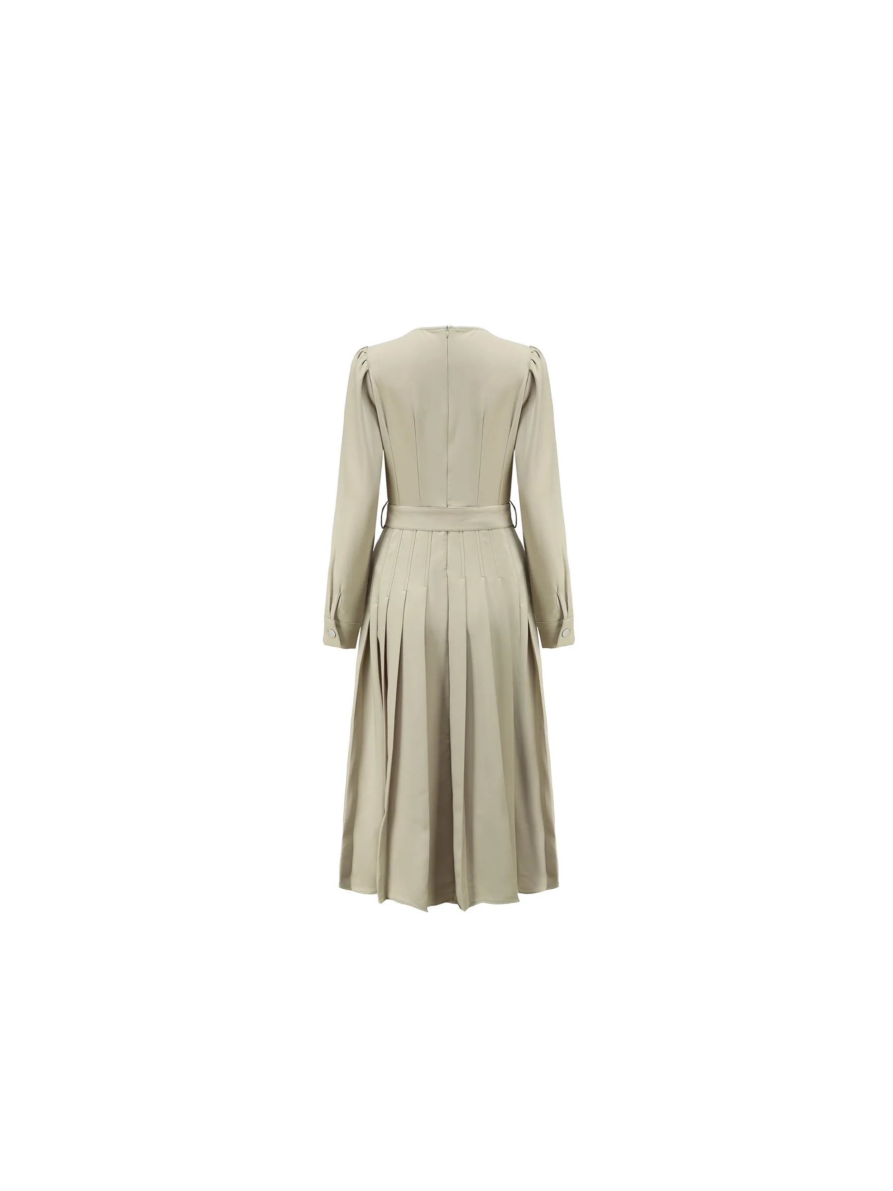 Belted Pleated Midi Dress