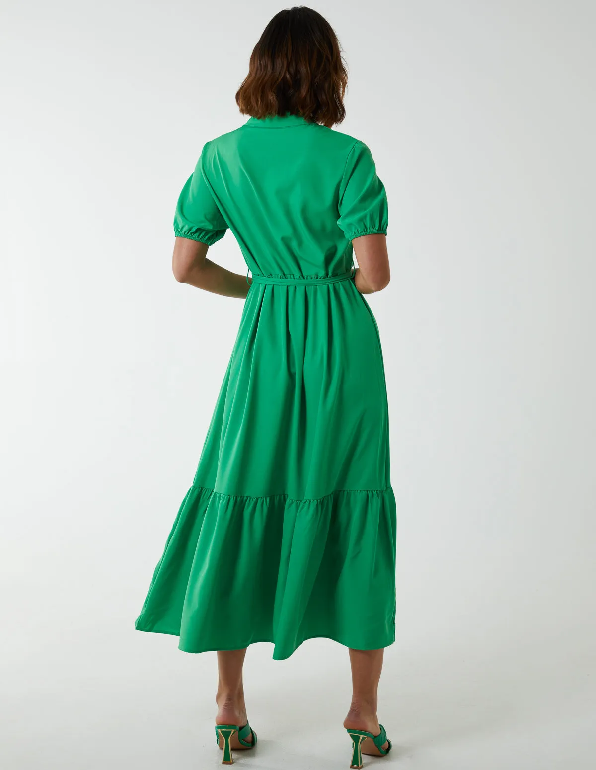 Belted Tiered Midi Dress