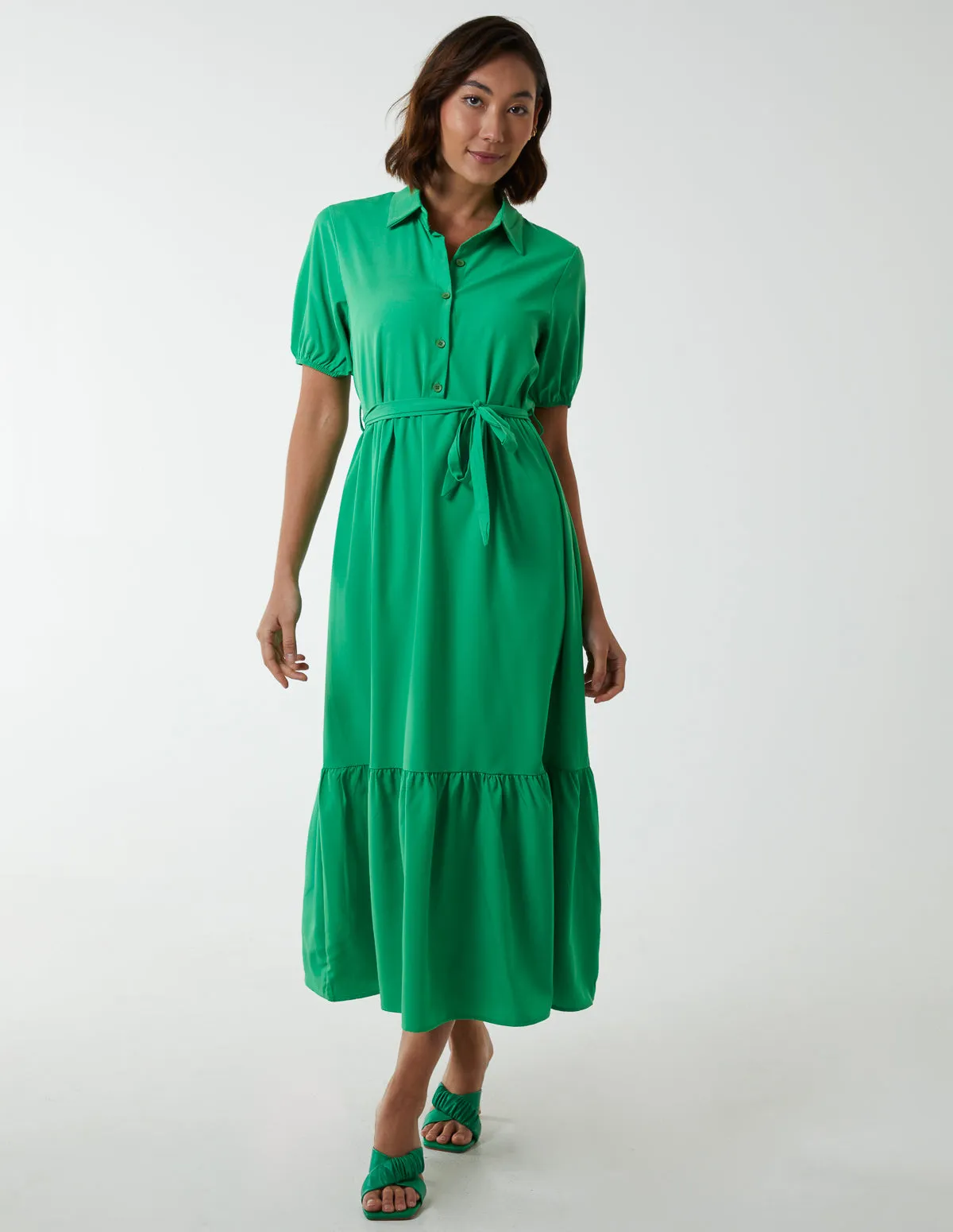 Belted Tiered Midi Dress