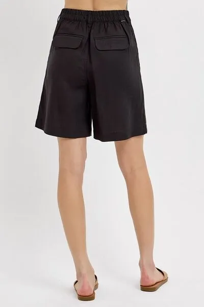 Black High Rise Pleated Front Shorts