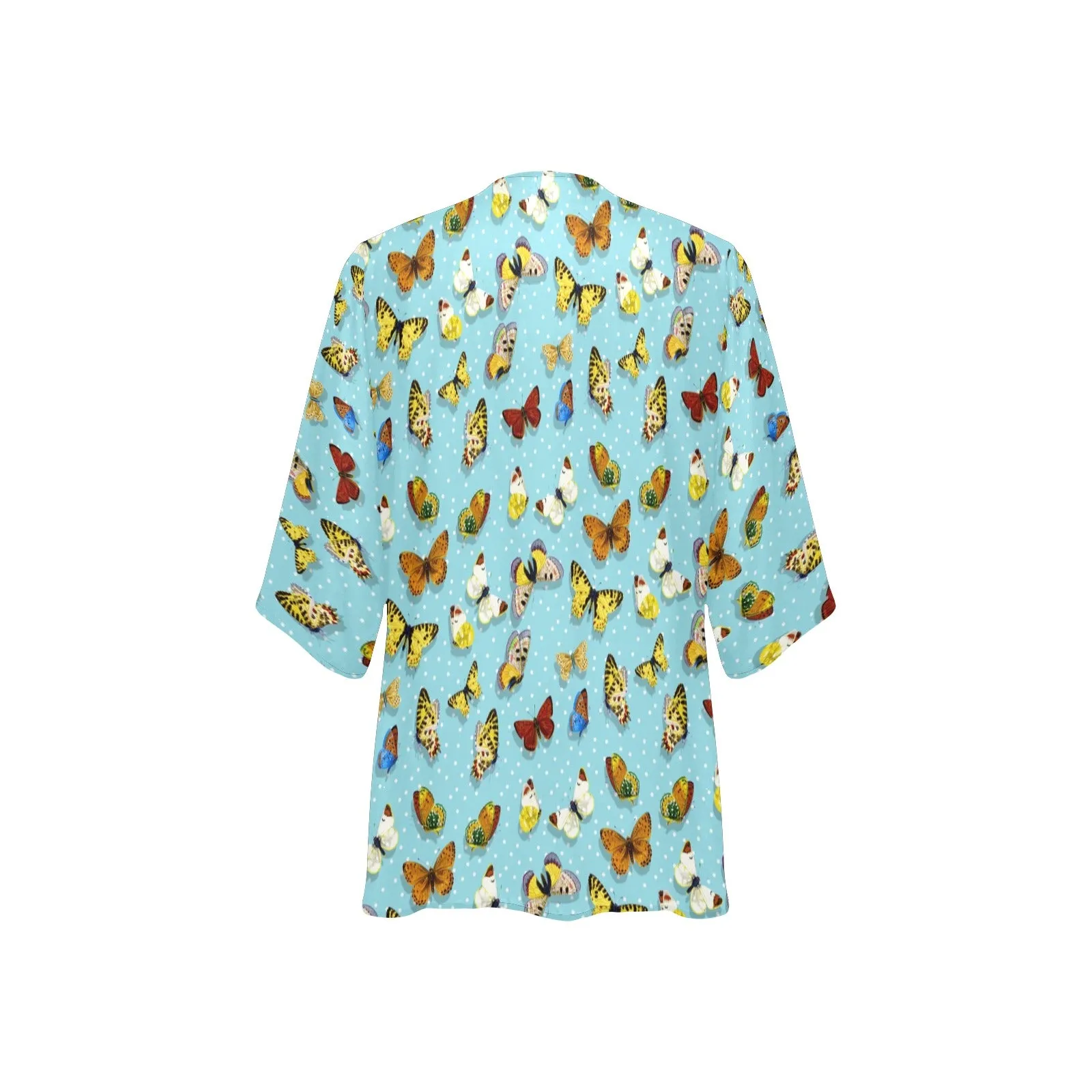 butterfly polkadots print Women's Kimono Chiffon Cover Up (Model H51)