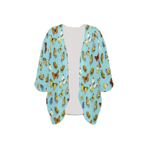 butterfly polkadots print Women's Kimono Chiffon Cover Up (Model H51)