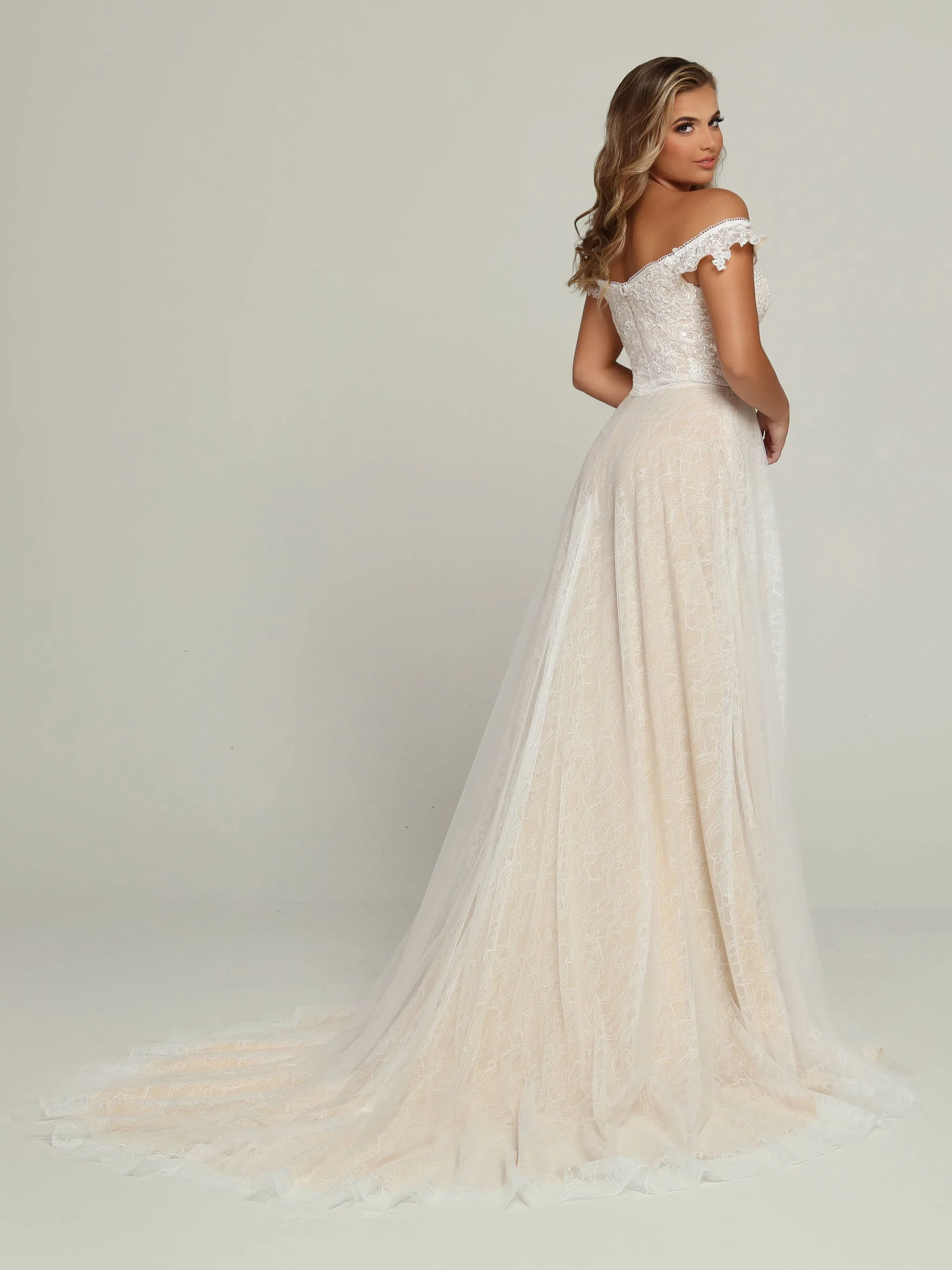 Davinci Bridal 50693 Long Lace A Line off the Shoulder Boho Wedding Dress Maxi Slit Bridal Gown