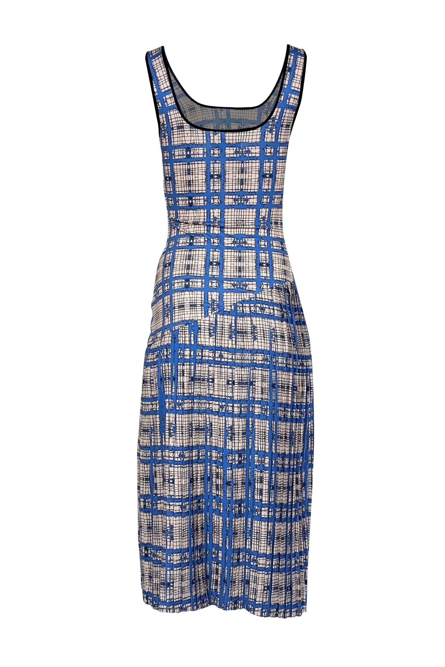 Dhruv Kapoor - Blue, Cream, & Black Geometric Print Sleeveless Maxi Dress Sz XXSP