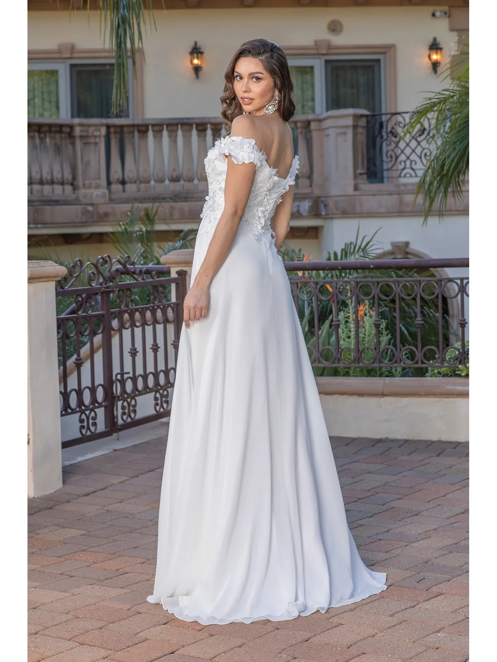 DQ 0261 Size 6 Off White Maxi Slit Off the shoulder corset A Line Wedding Dress Bridal Gown Lace
