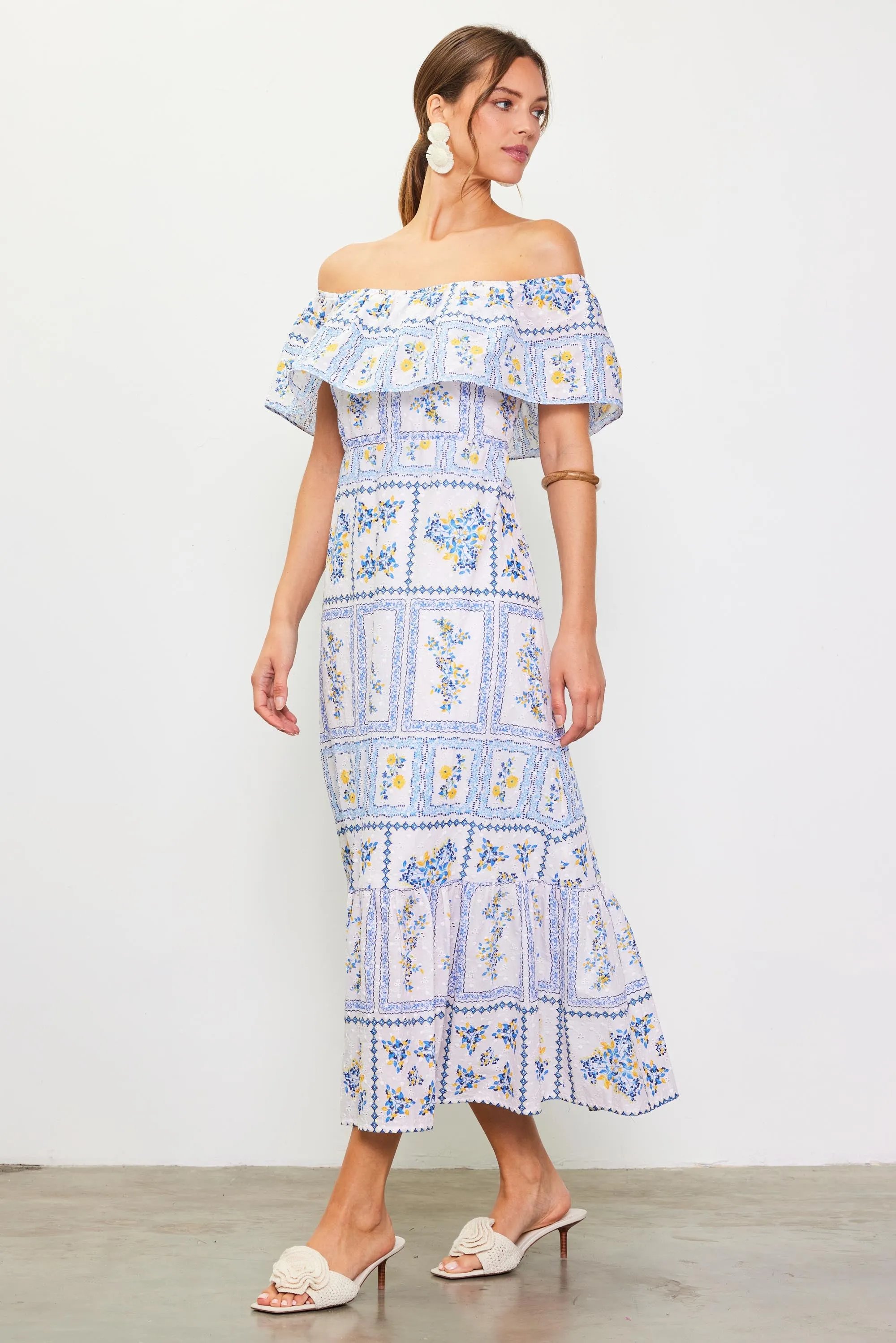 Eyelet Embroidered Print Maxi Dress