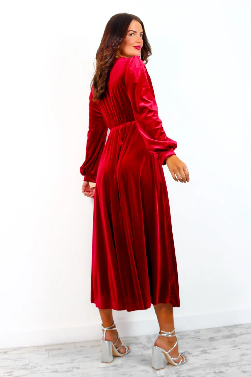 For The Fame - Wine Velvet Midi Wrap Dress