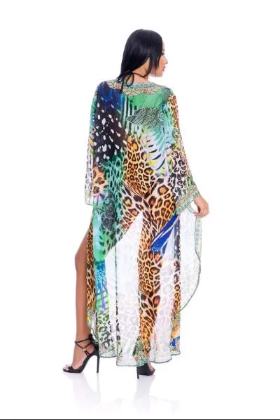 Green animal print duster #640