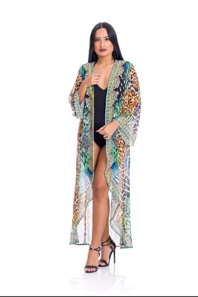 Green animal print duster #640