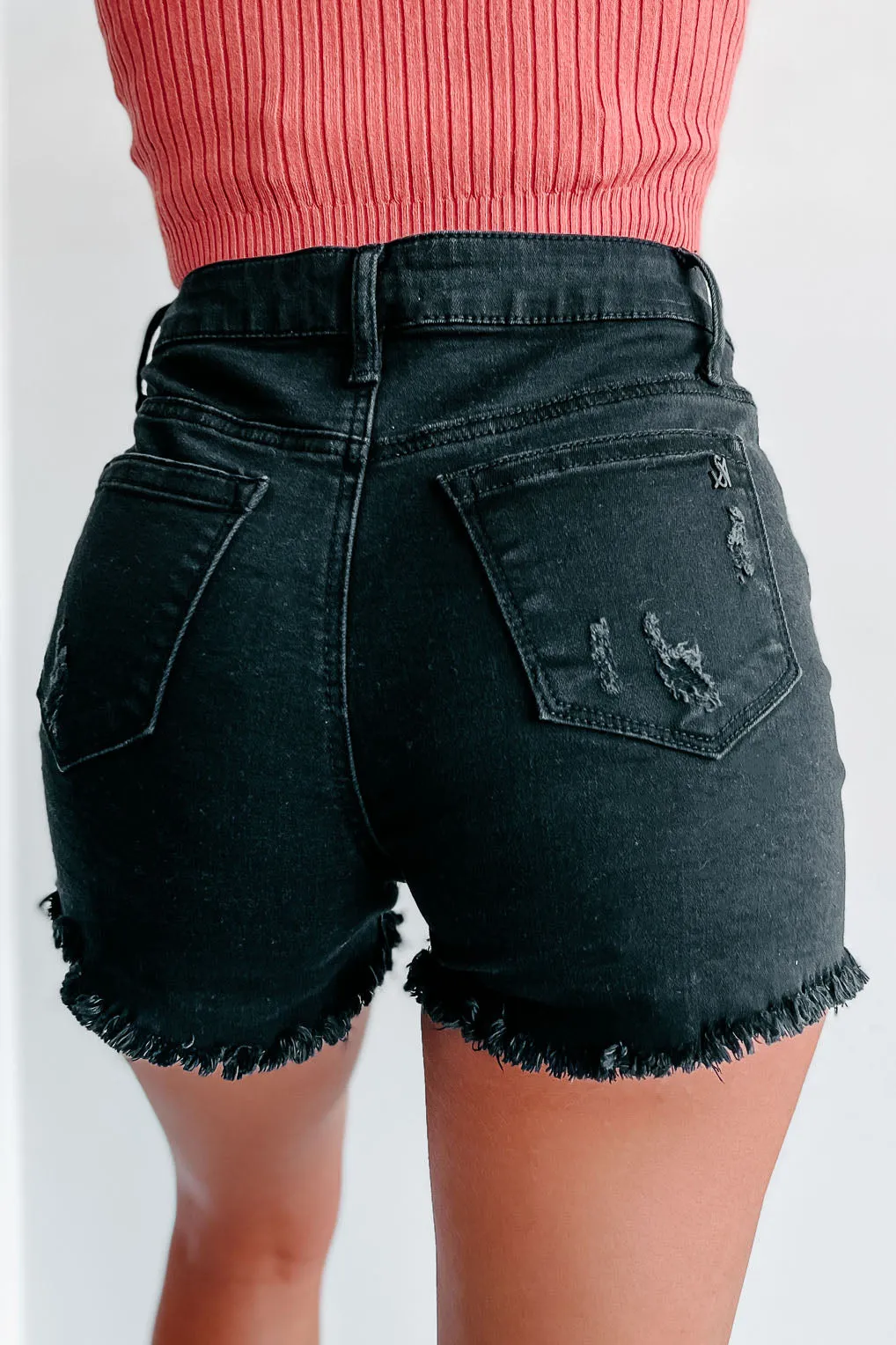 Instantly Confident High Rise Special A Distressed Denim Shorts (Black)
