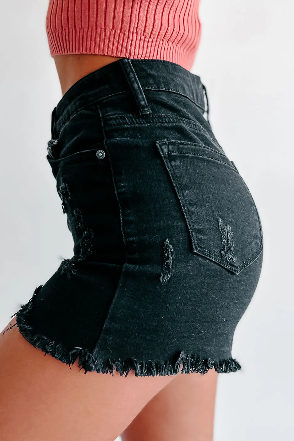 Instantly Confident High Rise Special A Distressed Denim Shorts (Black)