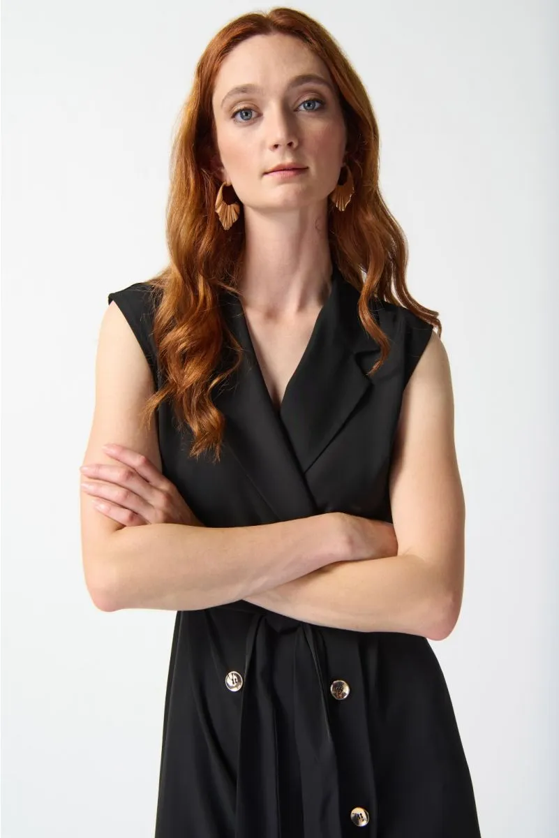 Joseph Ribkoff Black Double-Breasted Belted Midi Wrap Dress 242075
