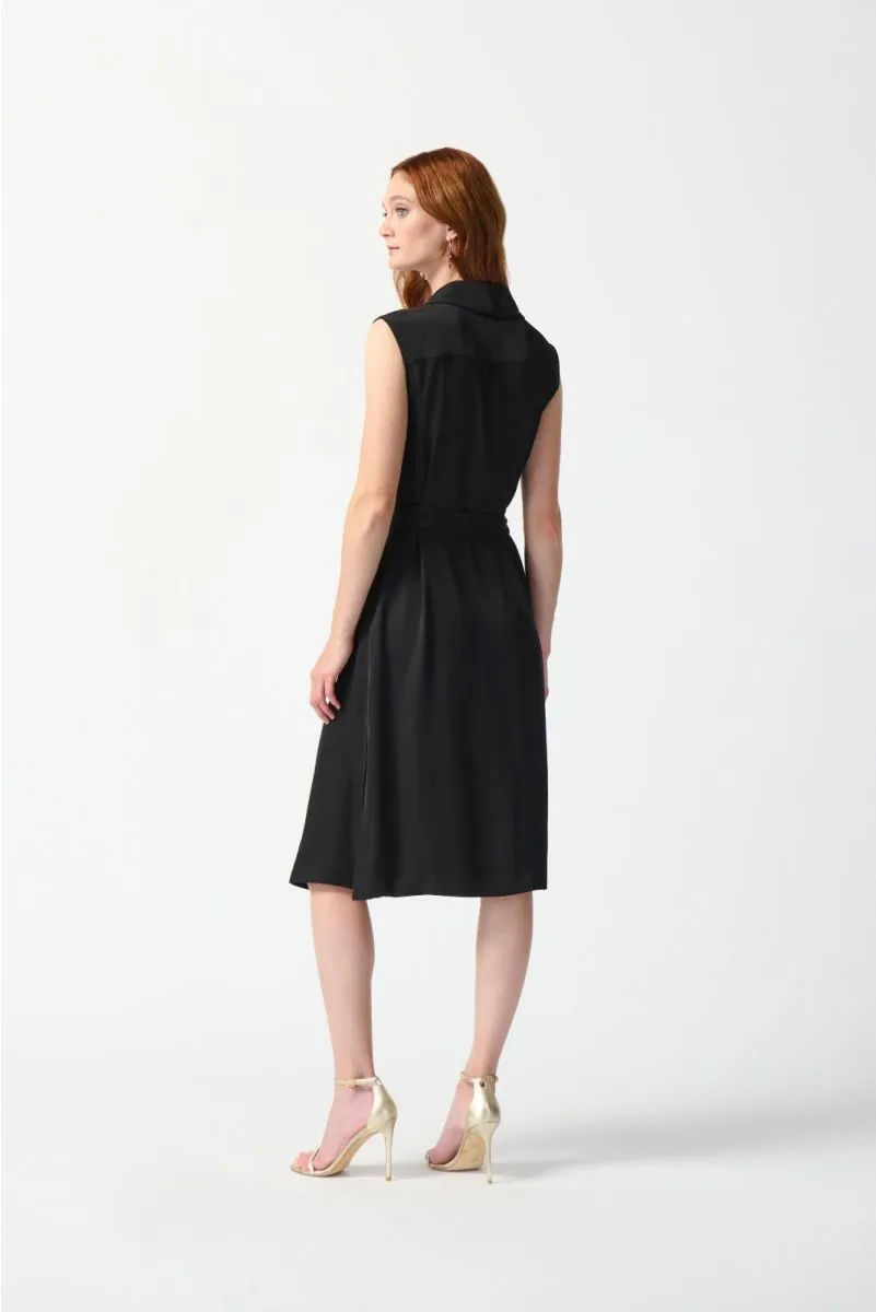 Joseph Ribkoff Black Double-Breasted Belted Midi Wrap Dress 242075