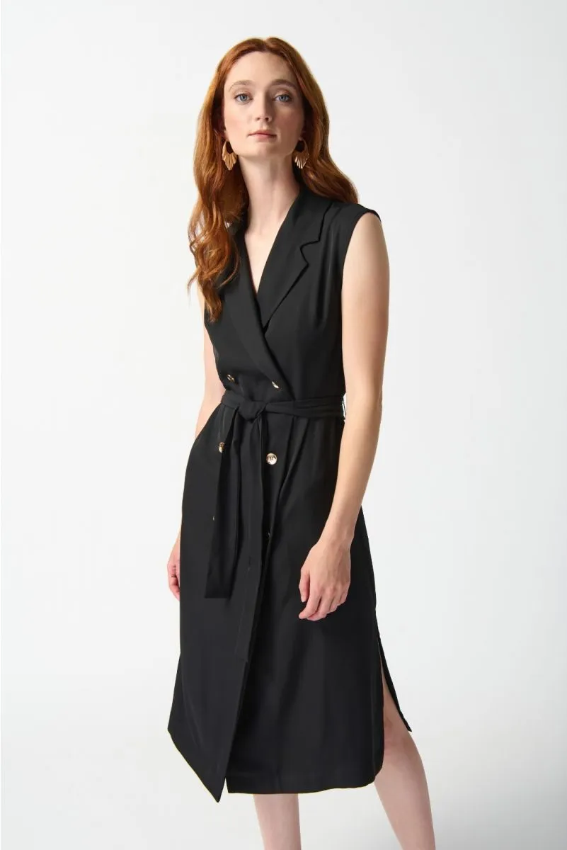 Joseph Ribkoff Black Double-Breasted Belted Midi Wrap Dress 242075