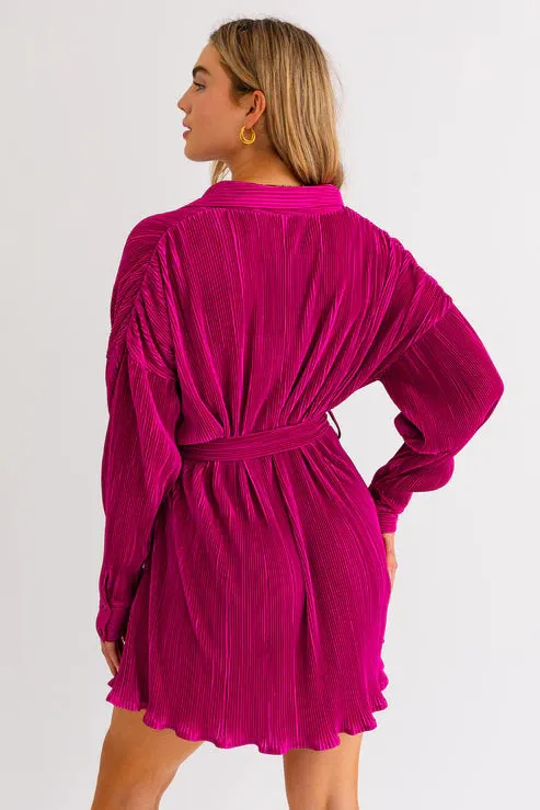 JOY PLEATED MINI SHIRT DRESS