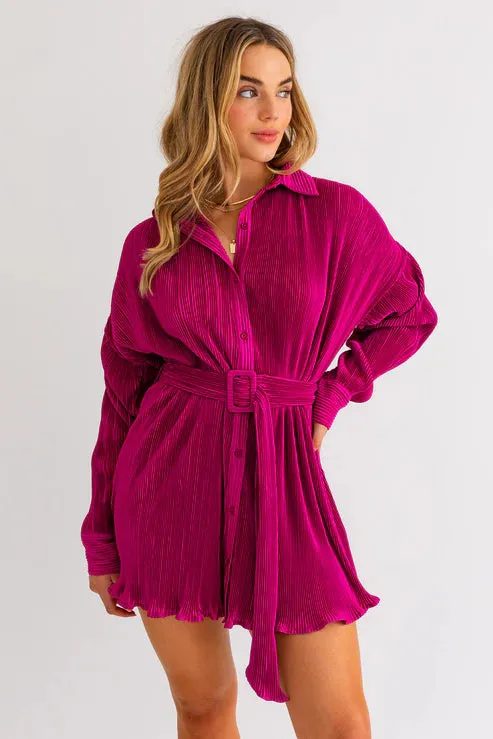 JOY PLEATED MINI SHIRT DRESS