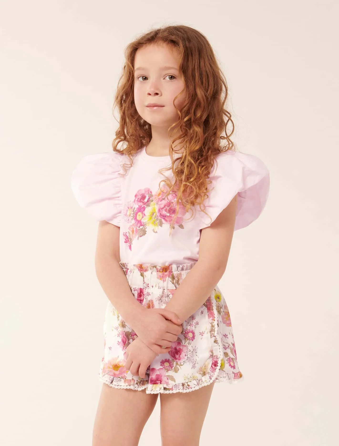 Joy Puff Sleeve Applique Girls T-shirt