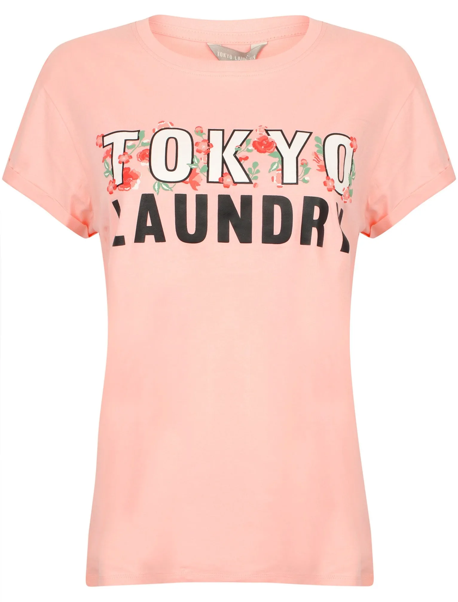 Katie Oversized Floral Cotton Crew Neck T-Shirt In Impatiens Pink - Tokyo Laundry