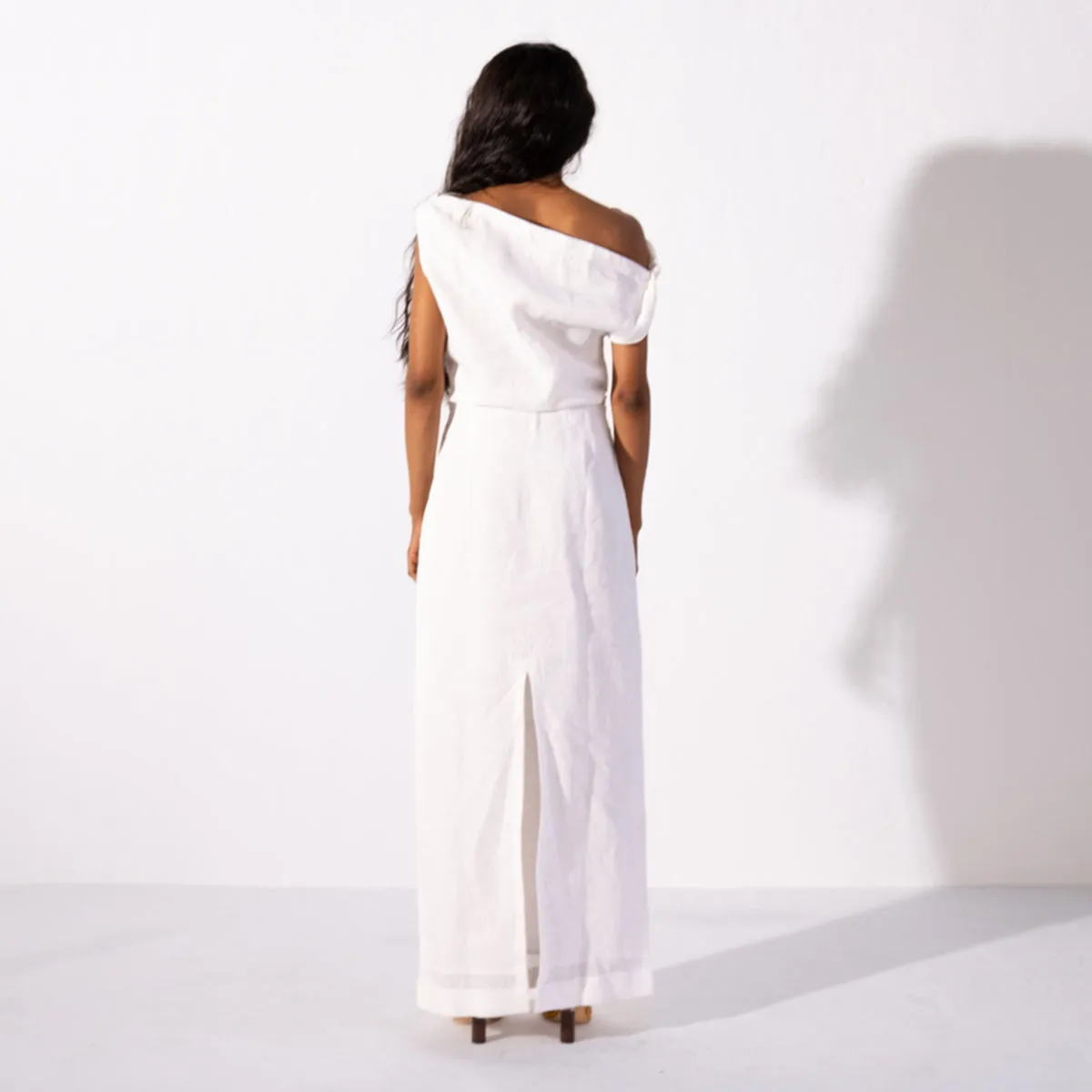 Linen Asymmetrical Straight Dress | Women | White