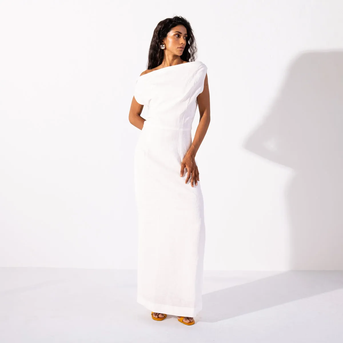 Linen Asymmetrical Straight Dress | Women | White