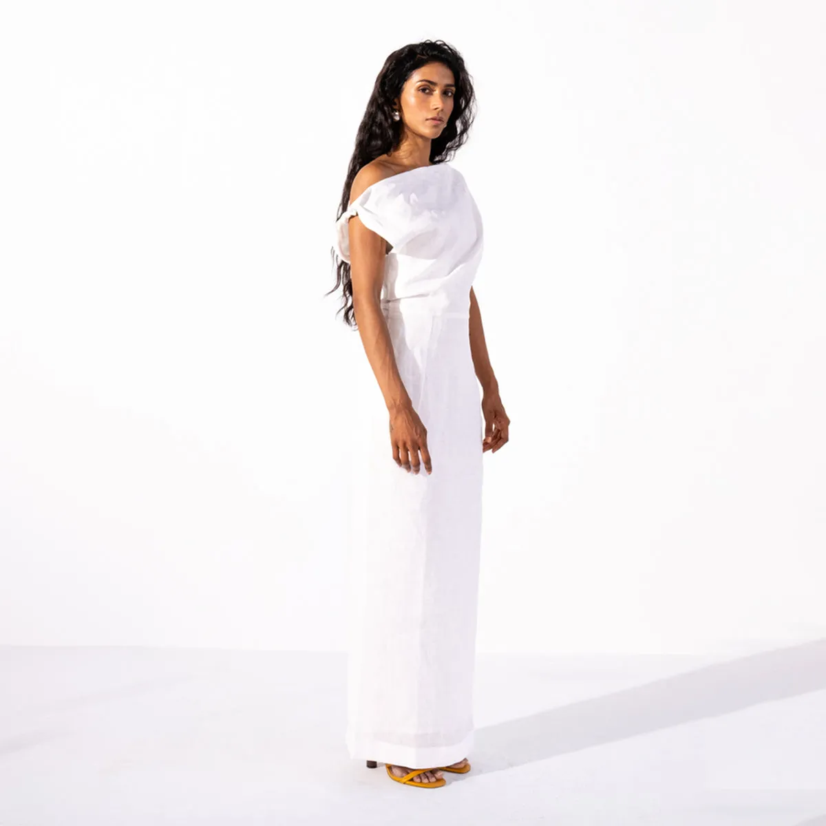Linen Asymmetrical Straight Dress | Women | White