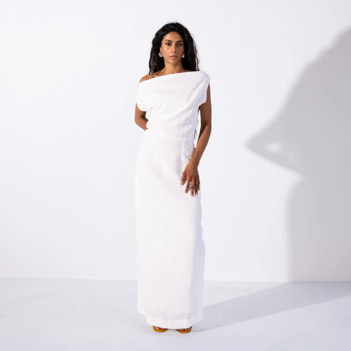 Linen Asymmetrical Straight Dress | Women | White