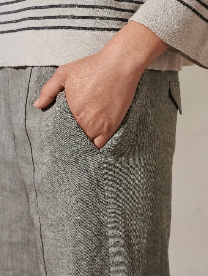 Luisa Cerano Linen Dark Grey Wide Leg Trousers 658402 3356 1701