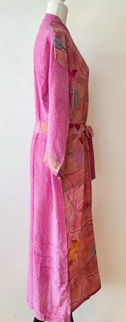 Luxurious Rich Silk Long Kimono Duster. Glamorous (Pink)