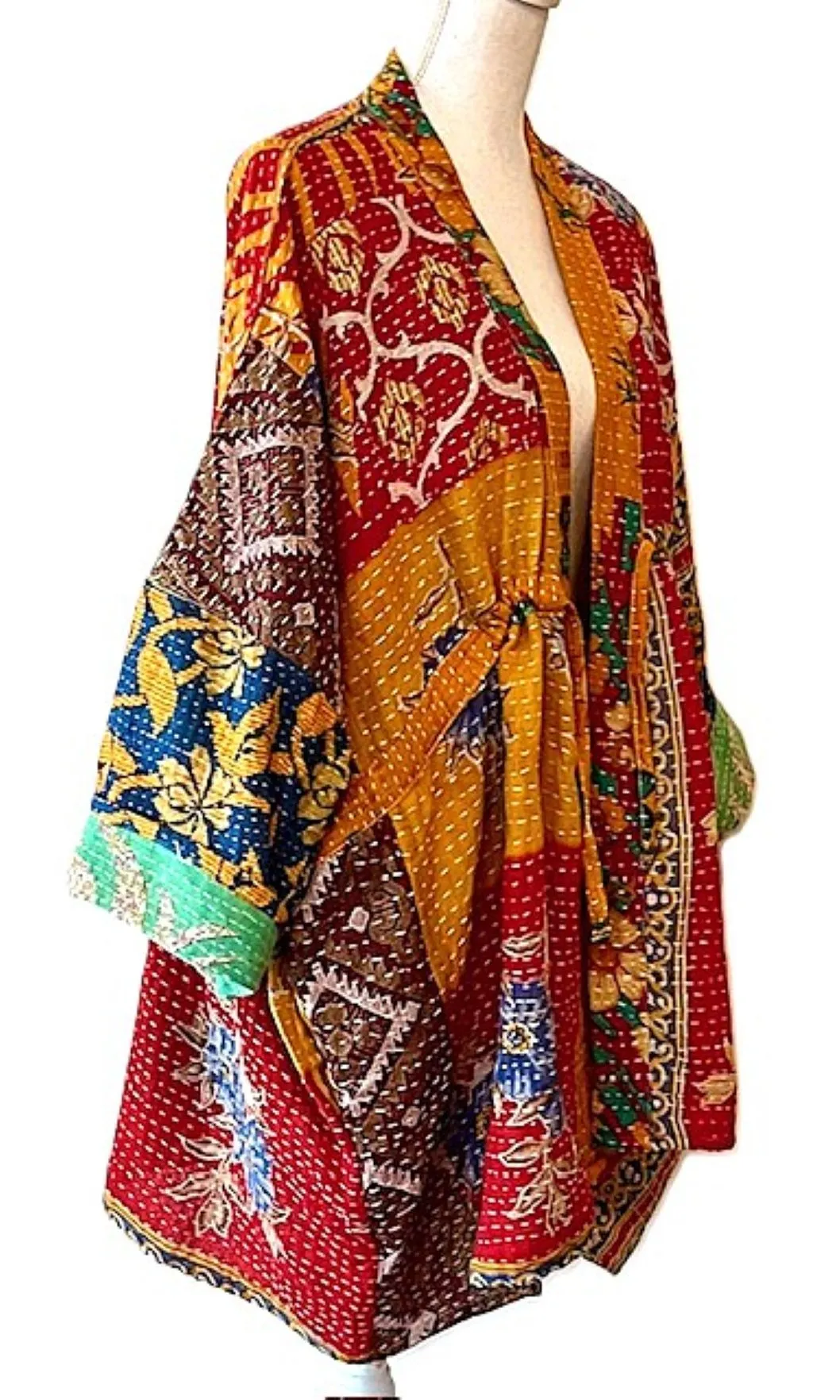 Luxury Silk Kimono Duster Dress:  Dramatic Mixed Print (Gold and Pink)