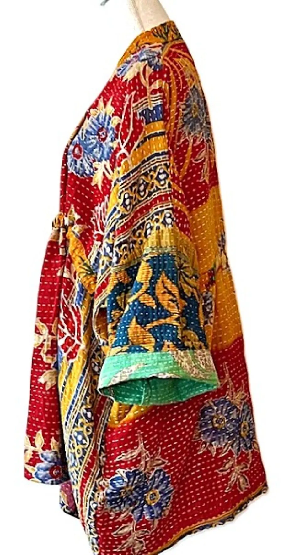 Luxury Silk Kimono Duster Dress:  Dramatic Mixed Print (Gold and Pink)