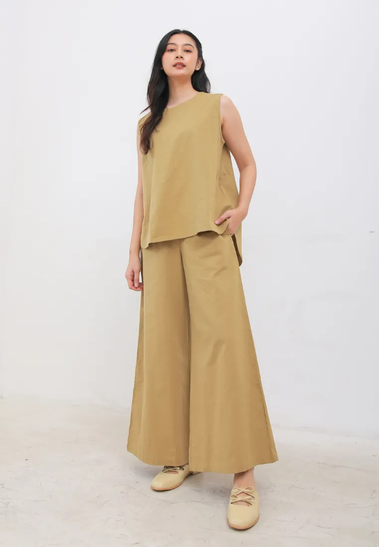 NAGISA Wide Leg Linen Pants - Light Brown