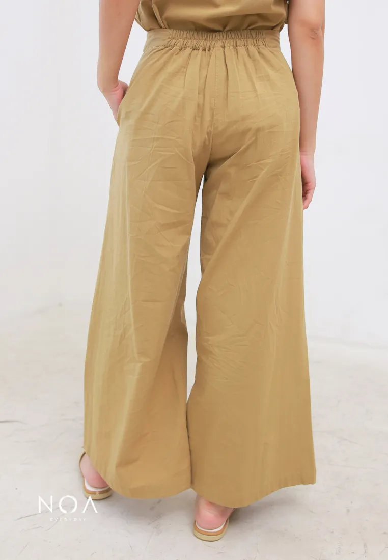 NAGISA Wide Leg Linen Pants - Light Brown
