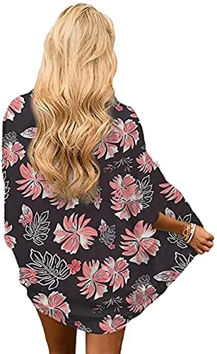 Naivikid Womens Floral Print Loose Puff Sleeve Kimono Cardigan Lace Patchwork Cover Up Blouse Lotus Root Gray 01 L