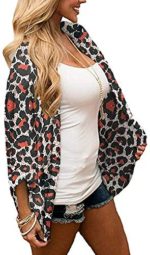 Naivikid Womens Floral Print Loose Puff Sleeve Kimono Cardigan Lace Patchwork Cover Up Blouse Lotus Root Gray 01 L