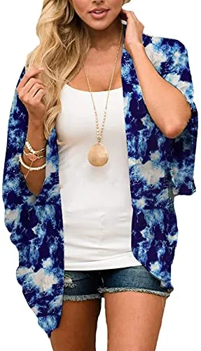 Naivikid Womens Floral Print Loose Puff Sleeve Kimono Cardigan Lace Patchwork Cover Up Blouse Lotus Root Gray 01 L