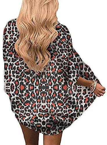 Naivikid Womens Floral Print Loose Puff Sleeve Kimono Cardigan Lace Patchwork Cover Up Blouse Lotus Root Gray 01 L