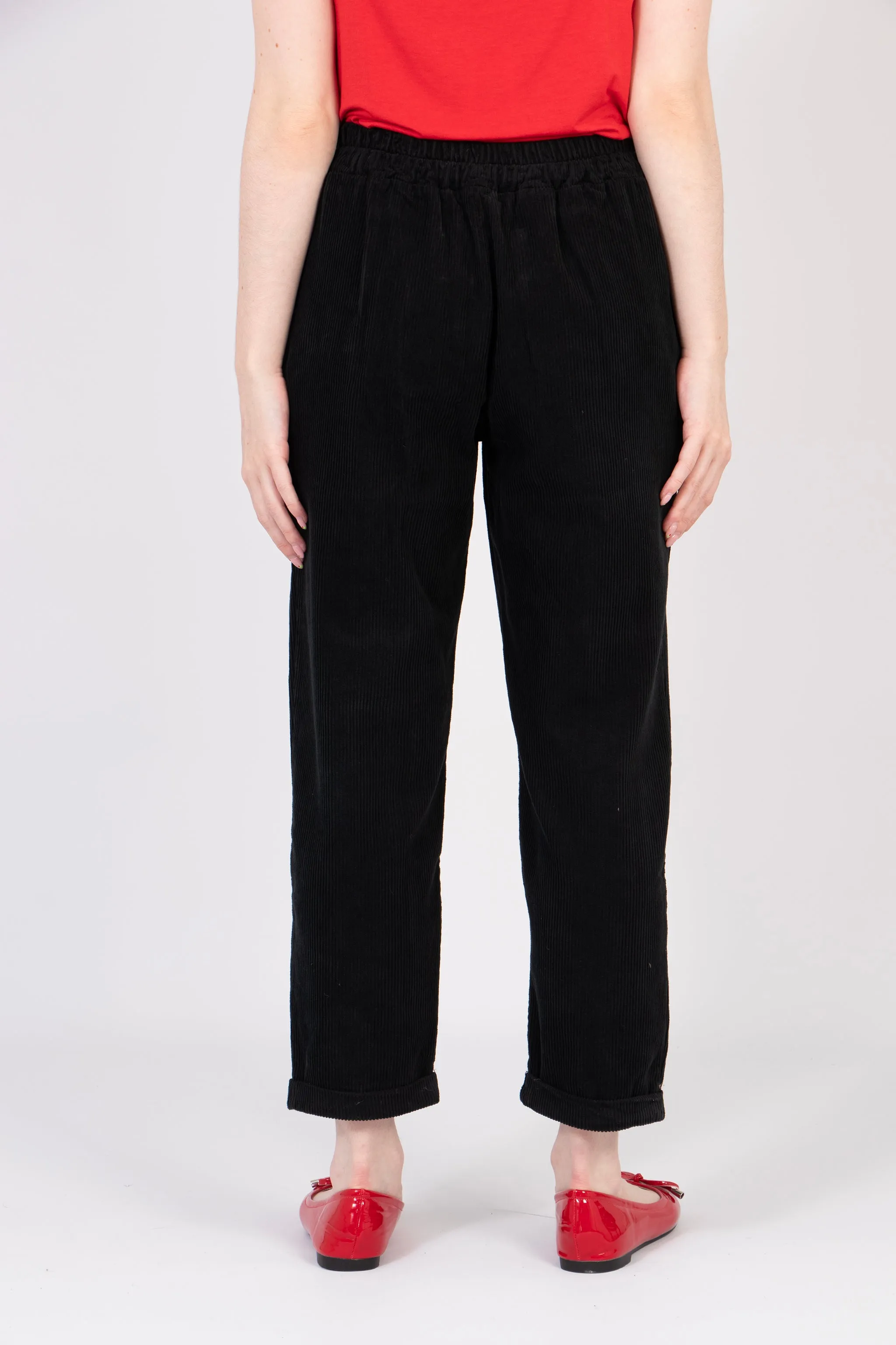 Olive Tapered Leg Trousers - Black, Babycord
