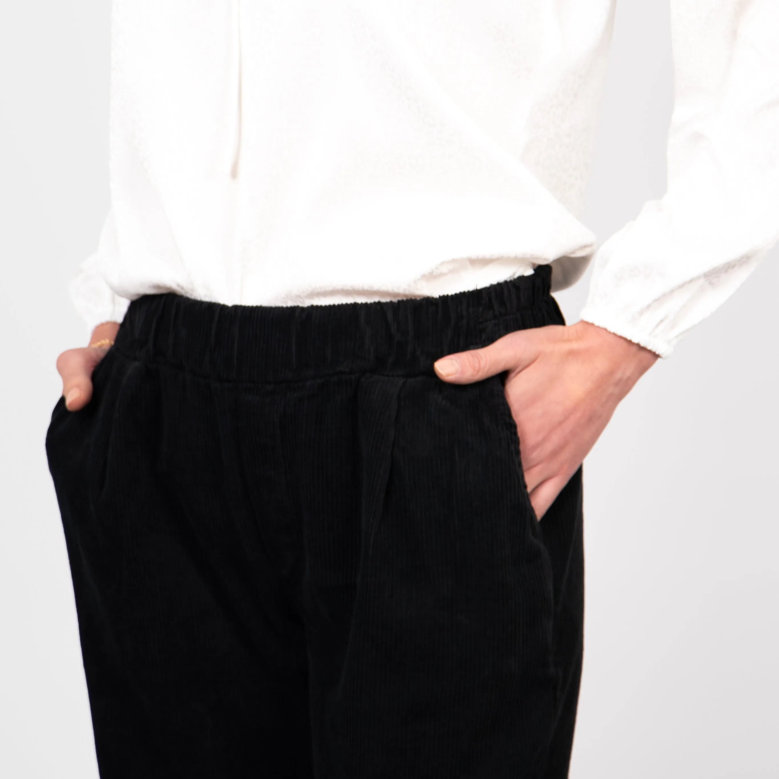 Olive Tapered Leg Trousers - Black, Babycord