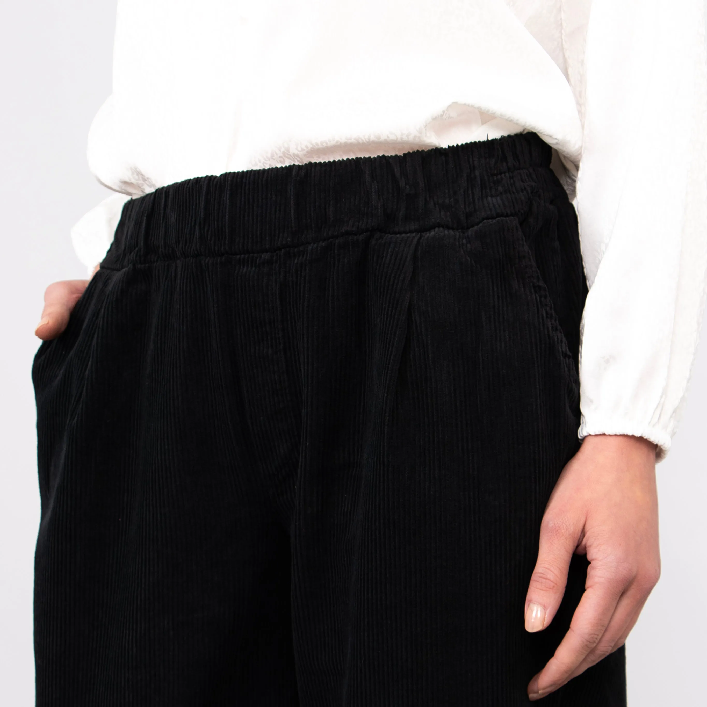 Olive Tapered Leg Trousers - Black, Babycord
