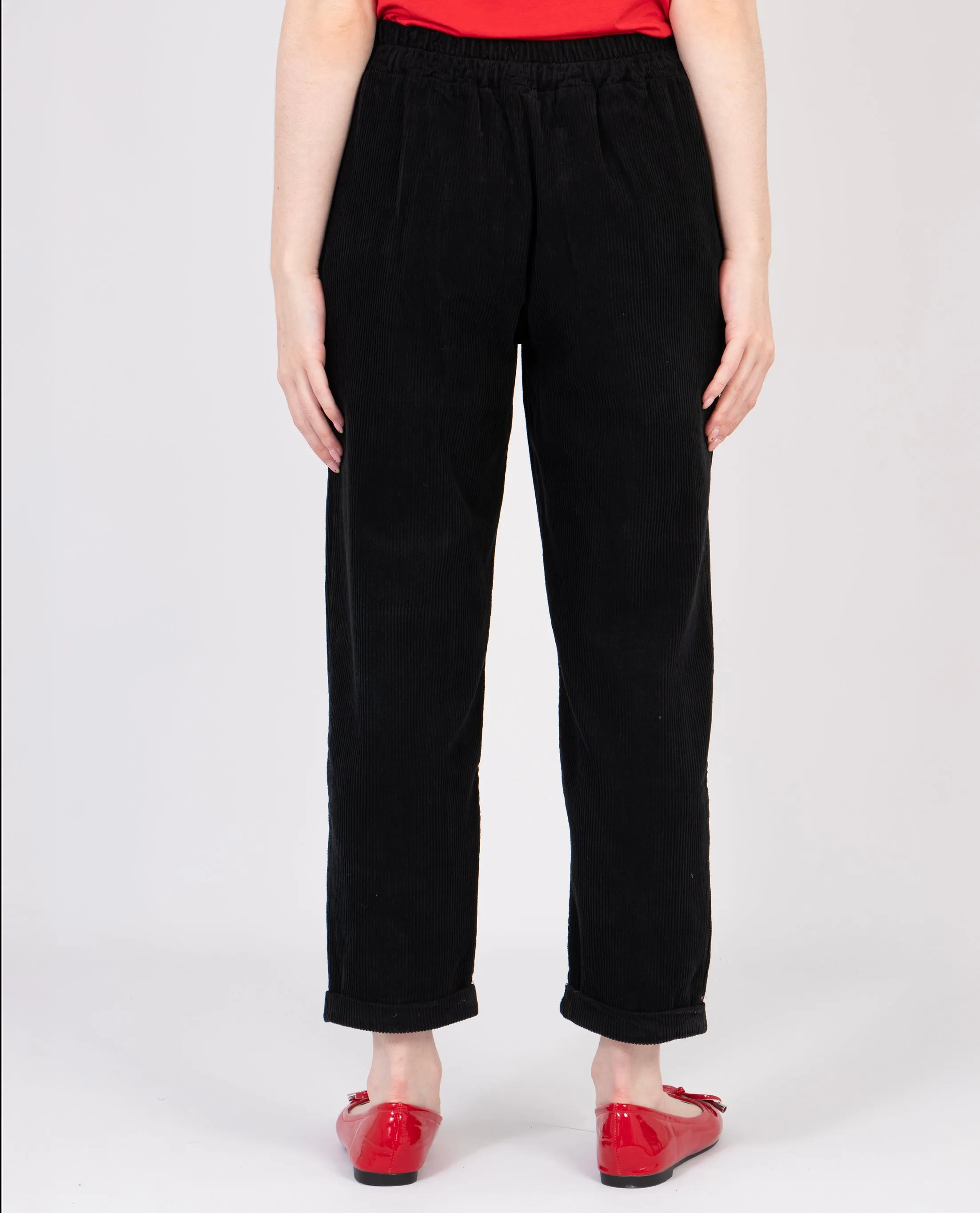 Olive Tapered Leg Trousers - Black, Babycord