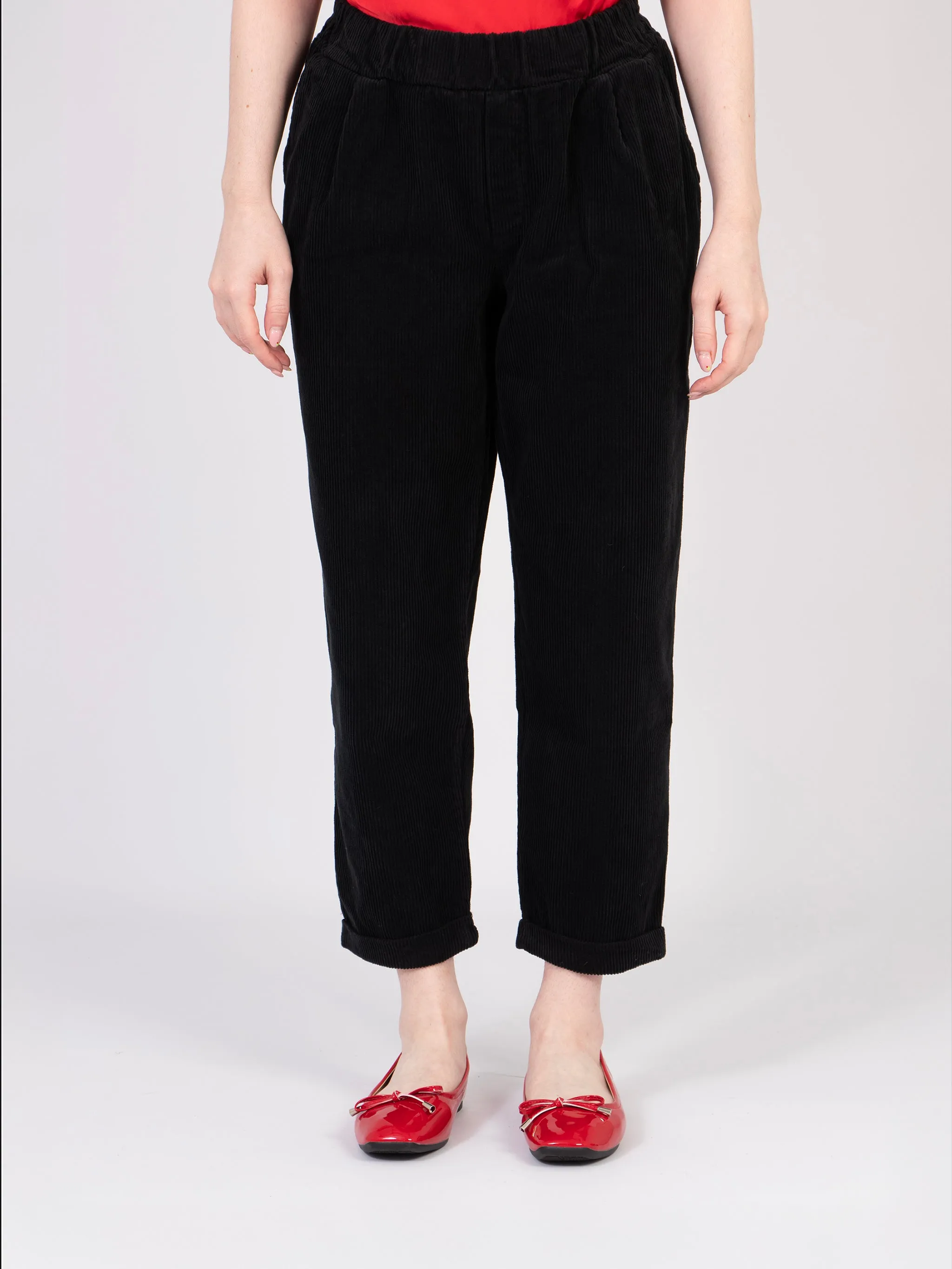 Olive Tapered Leg Trousers - Black, Babycord