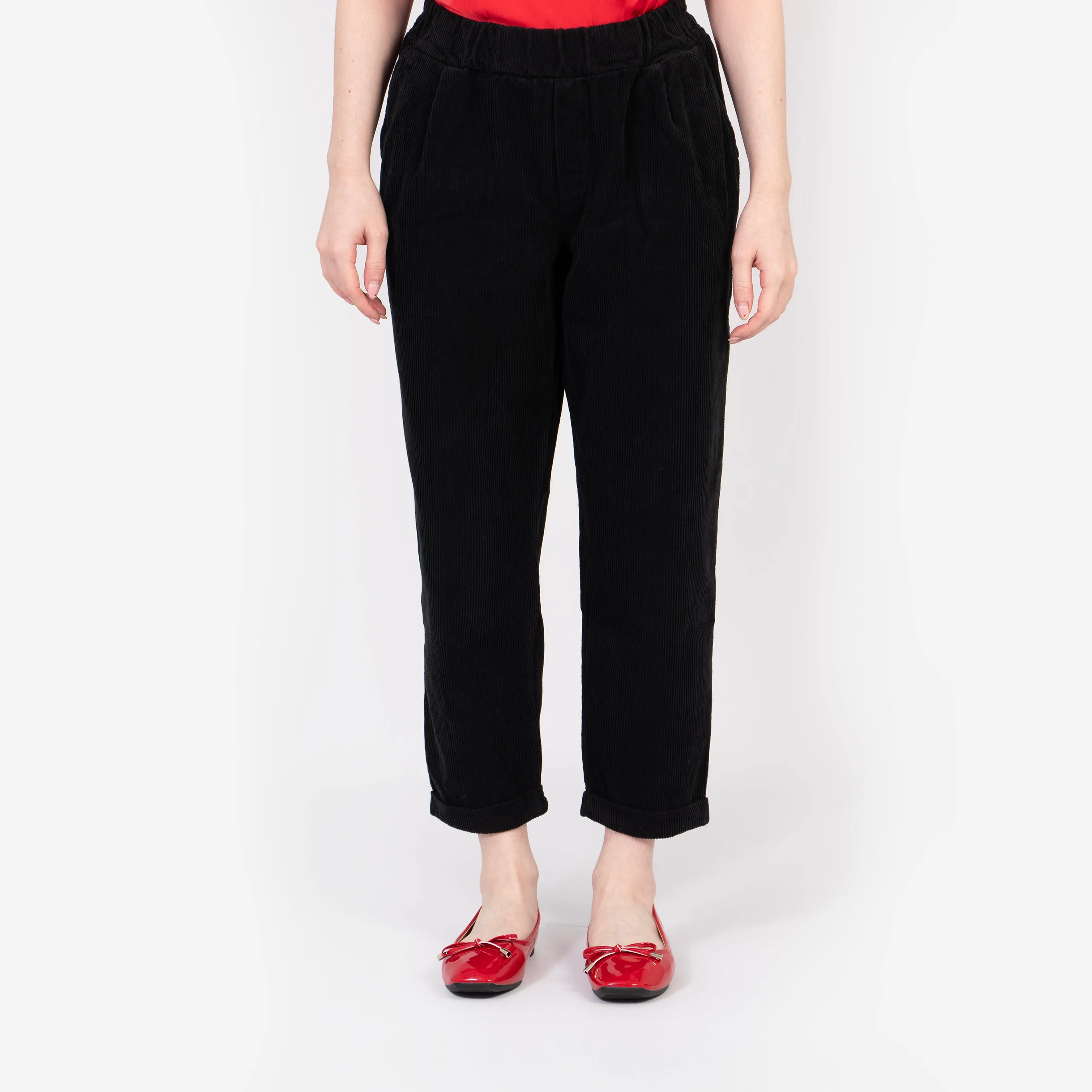 Olive Tapered Leg Trousers - Black, Babycord