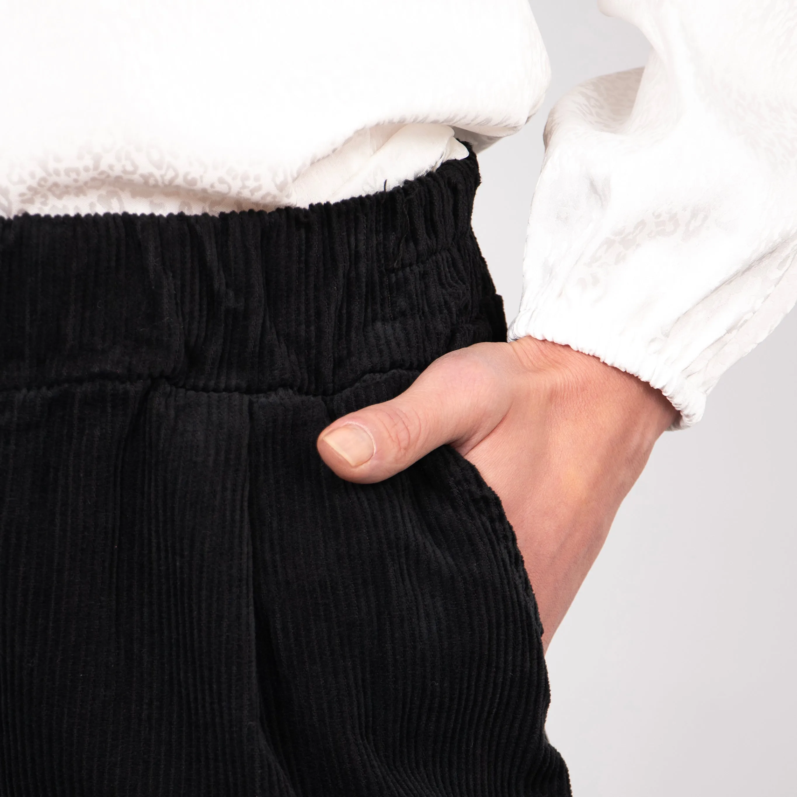 Olive Tapered Leg Trousers - Black, Babycord